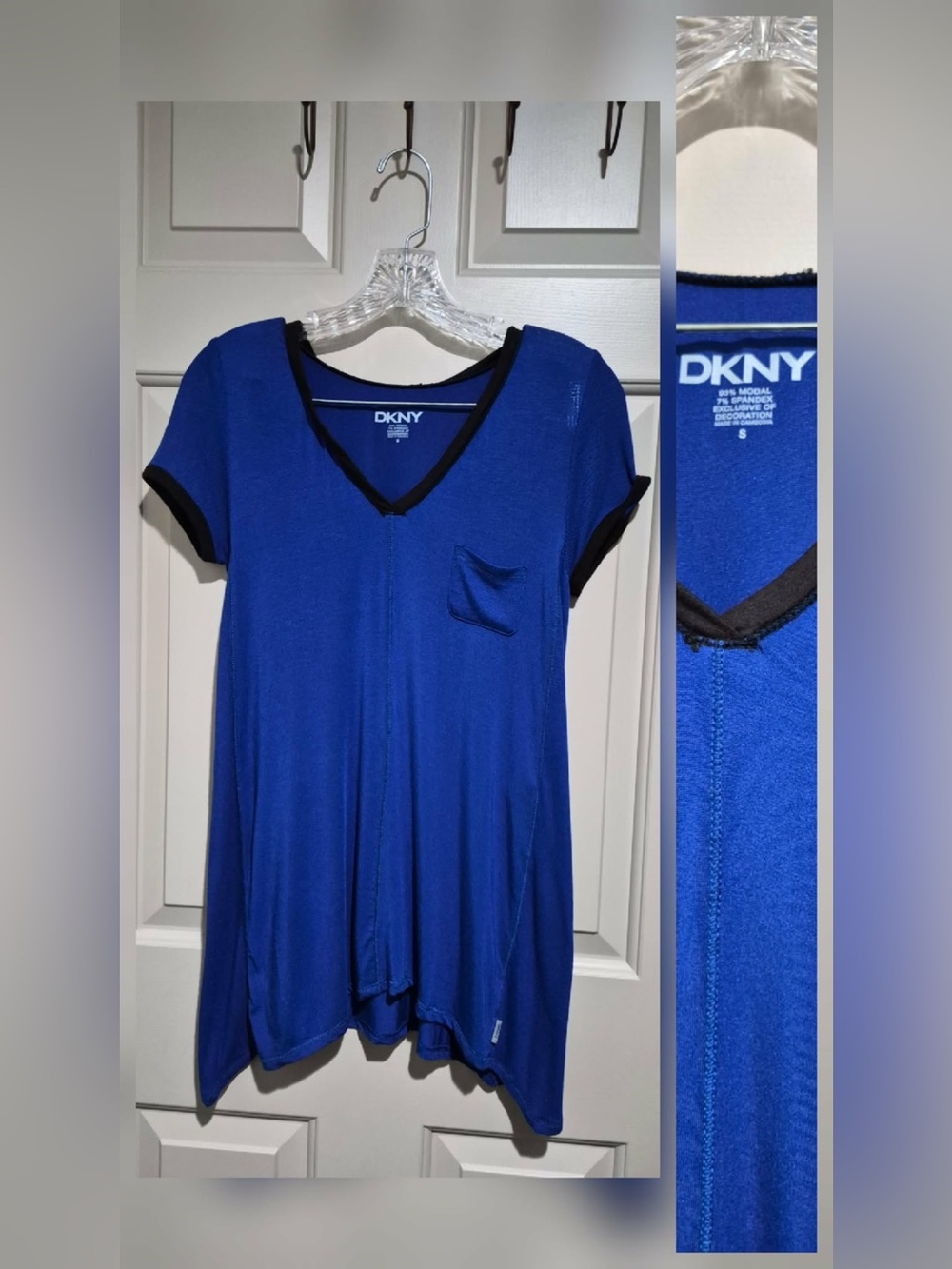 DKNY Royal Blue V-Neck Camisole Top with Black Trim